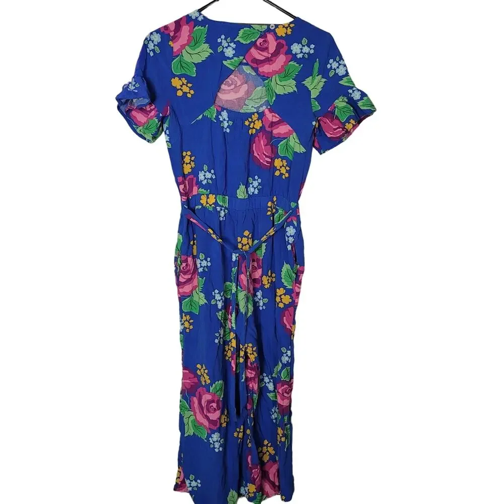Matilda Jane Wide Leg Jumpsuit Girl 16 Tropical Floral Cut Out Back Short Sleeve
